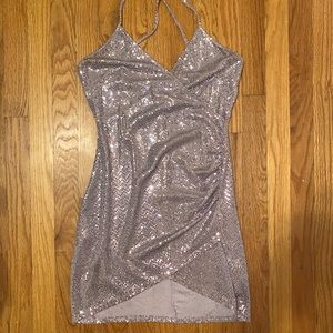 S/M sparkle cross over sequin rosegold strap dress